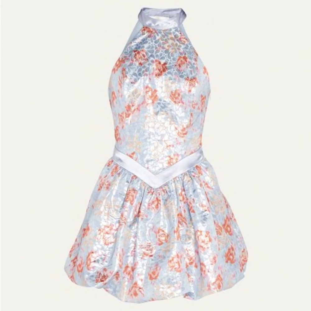 LoveShackFancy metallic powder blue mini dress